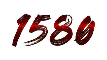 3D blood red number design of 1580 on white background.