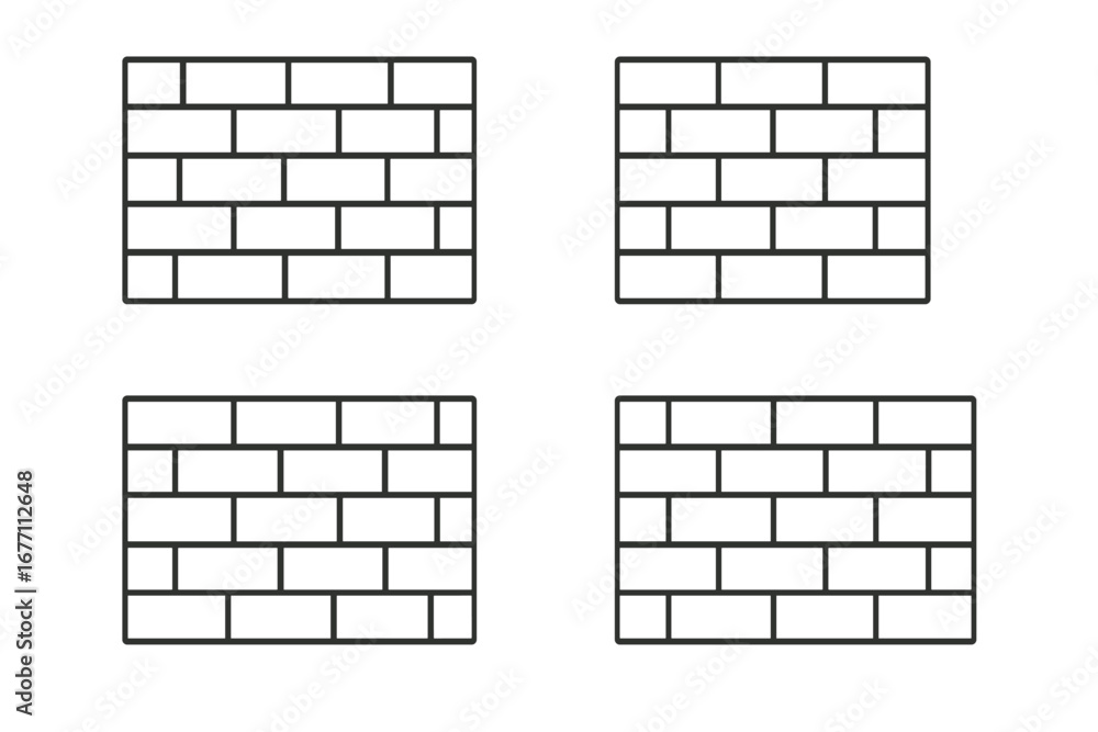 Aufkleber brick wall pattern set. vector line icon collection of different brickwork bonds. editable stroke fo