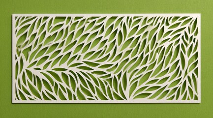 White, leaf-shaped design on lime green