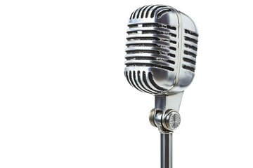 Vintage Silver Microphone on Stand isolated on a transparent background retro audio