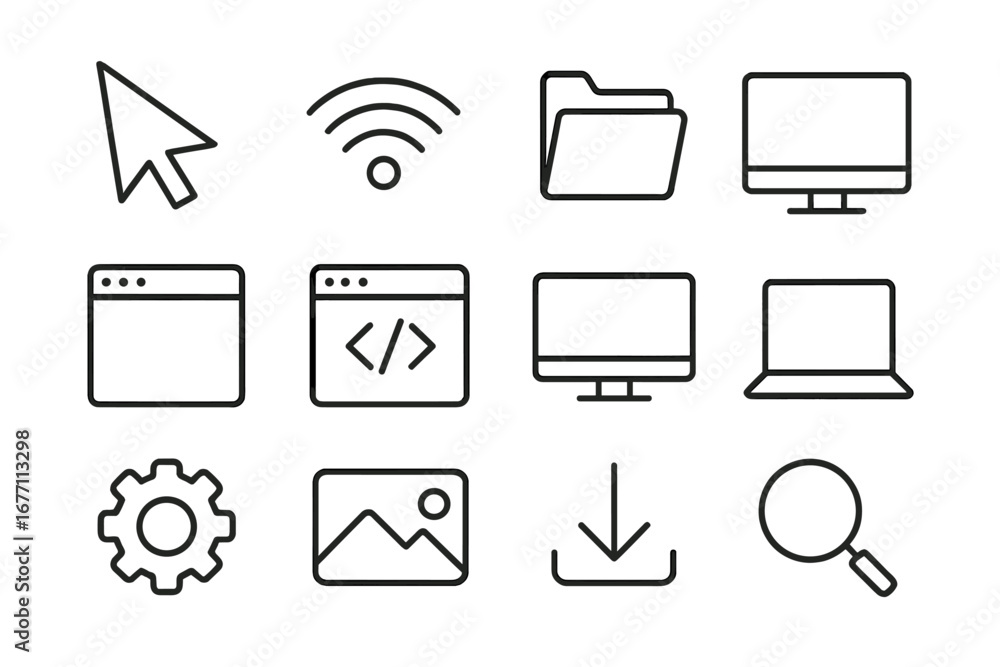 Fototapete computer desktop & web development thin line icon set. vector symbols for ui and ux design. editable