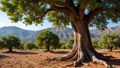 Ancient Tree with Sprawling Roots in Semi-Arid Landscape: Nature's Resilience