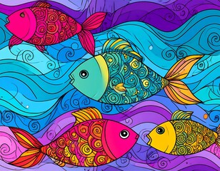 Colorful fish in a wavy water background