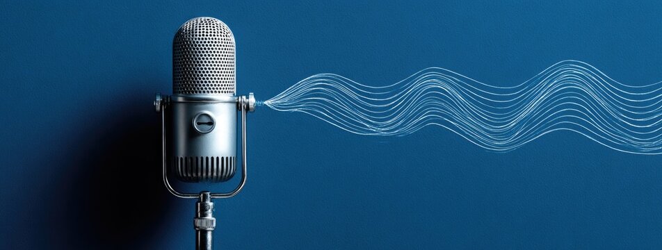 Vintage microphone with sound waves