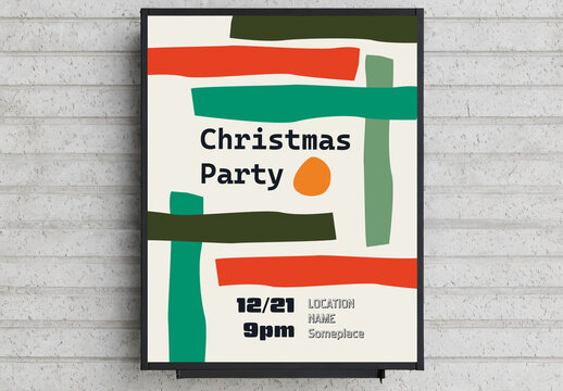 Abstract Christmas Party Poster Template with Hand Drawn Shapes