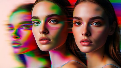 Obraz premium Futuristic Women Glitch Effect Art Portrait