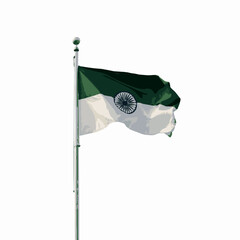 Indian flag waving on flagpole against white background