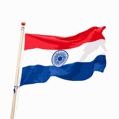 Indian flag waving on flagpole against white background 1
