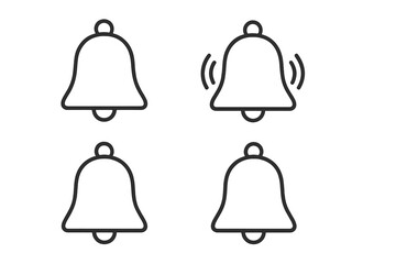 Ring Bell Outline Icon Collection with Editable Stroke for Infographics, Articles, Books, Flyers, Banners, Transparent Vector Cartoon Illustration Set of Four Simple Bell Symbols