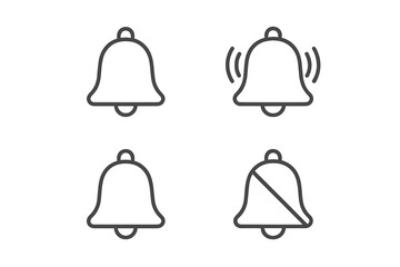 Ring bell outline icon collection, editable stroke vector set for infographics, articles, books, flyers, banners, notifications, alerts, and user interface design