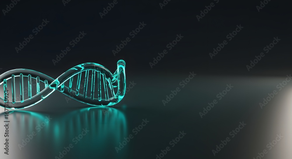 Aufkleber glowing abstract dna double helix structure on dark background with copy space, representing genetic