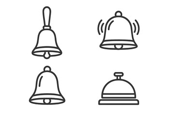 Ring and Bell Icon Collection, Editable Stroke Vector Illustrations for Infographics, Articles, Books, Flyers, and Banners, Cartoon Style Transparent Design Set