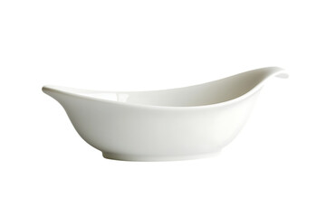 White Porcelain Gravy Boat with Curved Handle isolated on a transparent background
