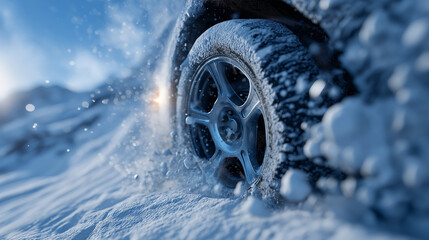 Winterreifen im Schnee verdeutlicht sicherheitsrelevante Fahrzeugtechnik in der kalten Jahreszeit