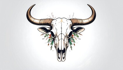 Bovine Skull Decorated with Floral Design