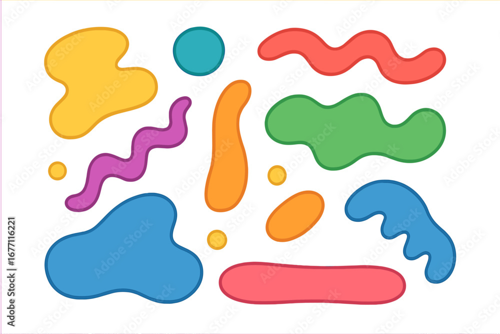 Poster set of colorful abstract shapes and liquid blobs. modern funky doodle style with organic forms and g