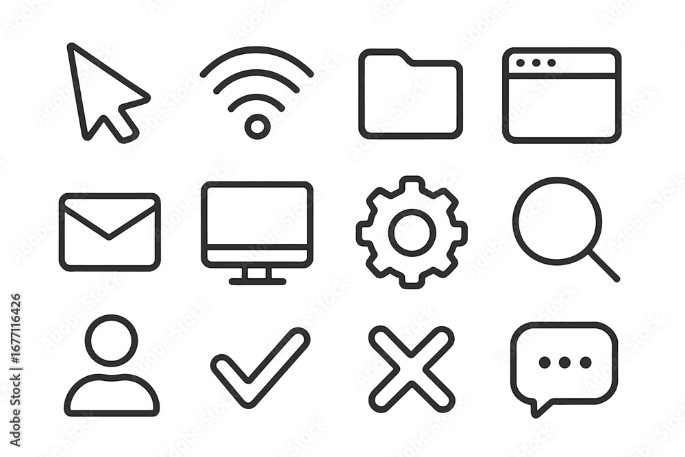 Aufkleber universal line icon set for web and mobile app design. minimalist interface pictograms. vector symbo