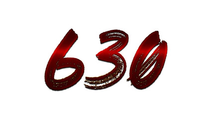 3D blood red number design of 630 on white background.