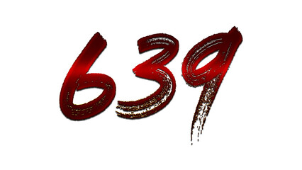 3D blood red number design of 639 on white background.