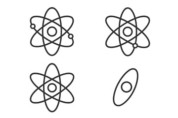 Isolated atom and orbit icon set for UI, placards, books, and apps, editable stroke, vector cartoon illustration, suitable for websites, cards, and digital applications