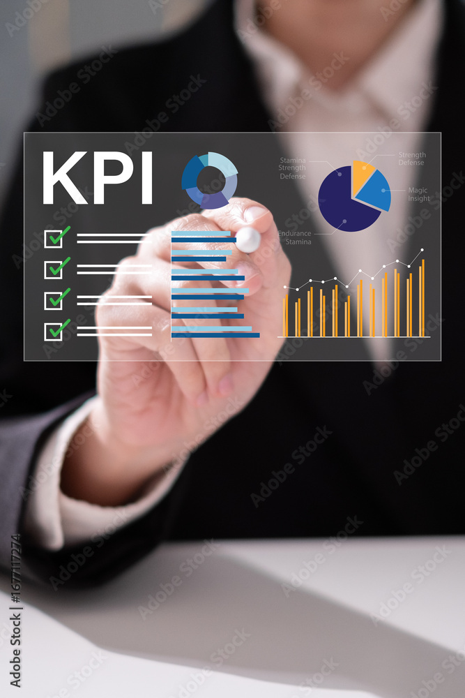 Poster professional entrepreneur business man focus on kpi key performance indicator data analysis project 