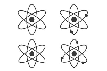 Isolated Atom Icon Collection with Orbits, Editable Stroke Vector Set, Science Symbols, Atomic Structure Illustrations for Websites, Books, Cards, Apps, Transparent Background, Cartoon Style