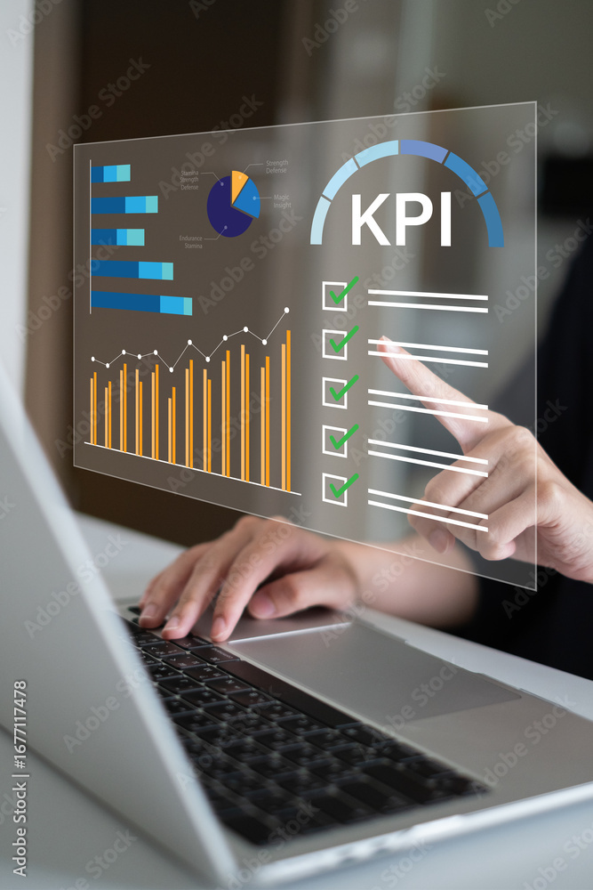 Poster professional businessman working on planning business strategy using kpi dashboard data analysis tar