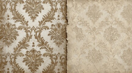 Aged damask wallpaper panels