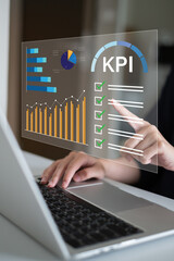 Professional businessman working on planning business strategy using KPI dashboard data analysis...