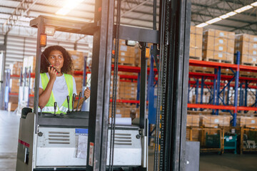 warehouse worker forklift driver. professional factory cargo storage worker. stock inventory staff