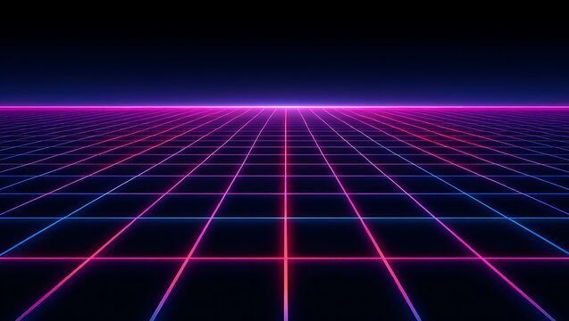 Synthwave Neon Grid Horizon Perspective Background
