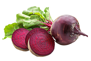 Whole and Sliced Beets with Green Leaves isolated on a transparent background beetroot