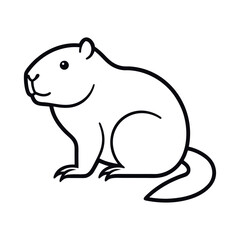 Swamp Beaver Outline Animal Vector on White Background