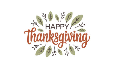 Obraz premium Happy Thanksgiving Wreath with Leaves and Berries on transparent background– Festive Typography Design for Autumn Holiday Greeting