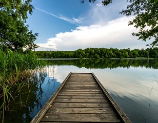 Obraz premium Lakeside Dock, Peaceful Scene, Reflection
