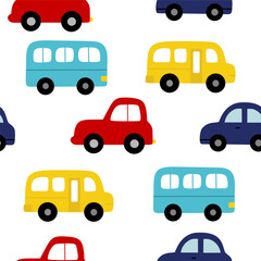 Cute Seamless Pattern with Cars and Buses