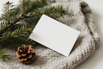 paper notebook wood winter snowflake pinecone pine tree decoration frame photos greeting cards mockup photo E-commerce marketing poster Background shooting scene