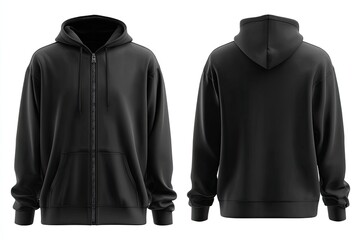 Full view of a black zip-up hoodie