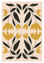 Minimalist poster with abstract art botanical composition in trendy contemporary collage style