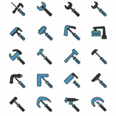 A versatile set of flat design work tool pictograms for building and home improvement applications