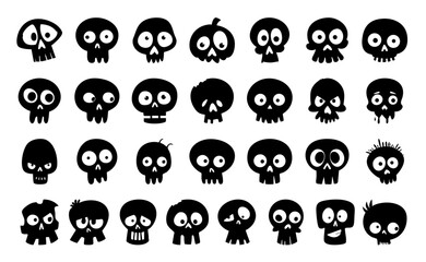 Playful cartoon skulls with various expressions