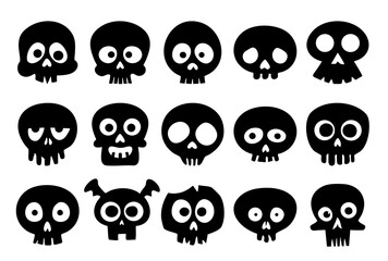 Playful cartoon skull illustrations with varied expressions