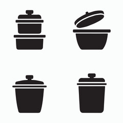 Food storage container household black icons set