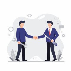 Fototapeta premium Professional business partnership concept with a businessman and a technician shaking hands to seal a service agreement