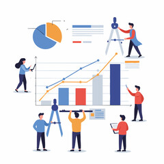 Collaborative business team working together on data analysis, creating reports with charts and graphs for strategic planning and growth