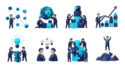 Naklejka premium Building Success Together: A 3D Icon Collection for Global Teamwork and Strategy