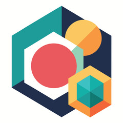 Abstract Geometric Shapes Colorful Hexagons, Circles, and Cubes EPS Vector Illustration