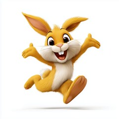 Cheerful Cartoon Rabbit in a Running Pose , isolated on white background png