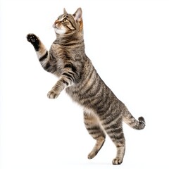Obraz premium Playful Tabby Cat in Mid-Air Leap , isolated on white background png