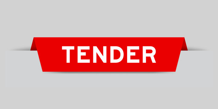 Red color inserted label with word tender on gray background